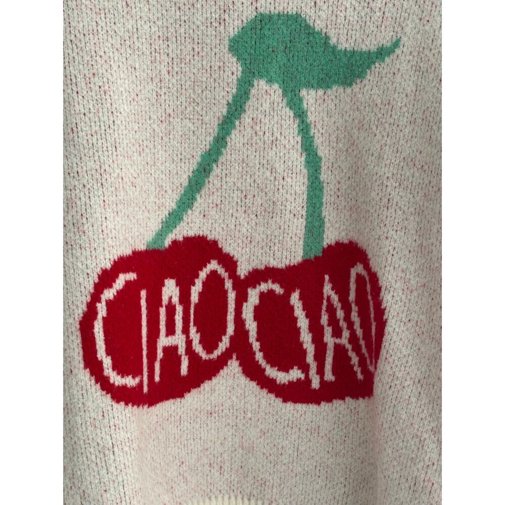 A New Day Cherry Graphic Sweater Women’s Medium Cream Knit Pullover Cozy Cute - Picture 4 of 12